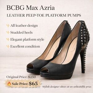 BCBGMaxAzria Black Studded Peep-Toe Heels